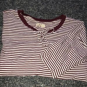 Hollister white and burgundy striped long sleeve